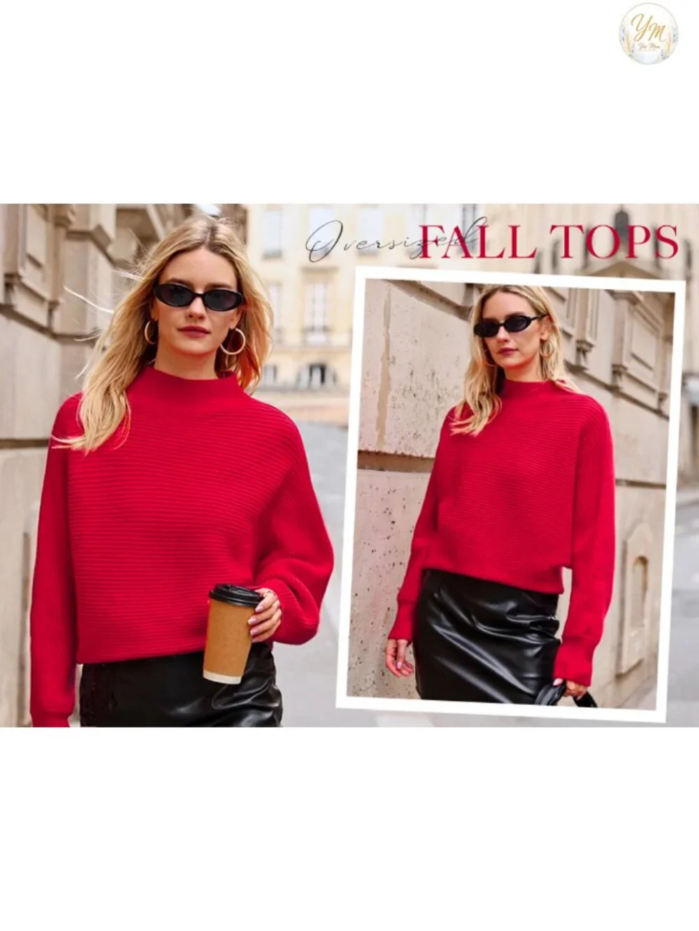 Womens Batwing Long Sleeve Sweater Mock Neck Ribbed Knit Cozy Pullover